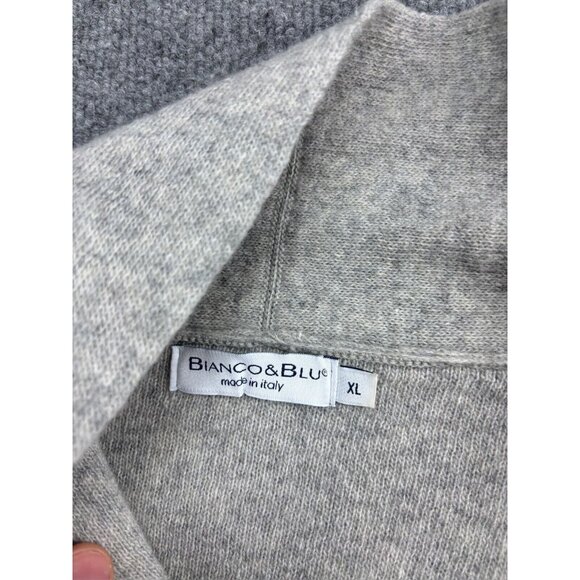 Bianco & Blu Wool Cardigan Women's XL Gray White Stripe Button Sweater Italian - Picture 2 of 12